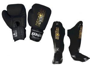 Kanong Muay Thai Gloves and Shin Pads : Simple Black